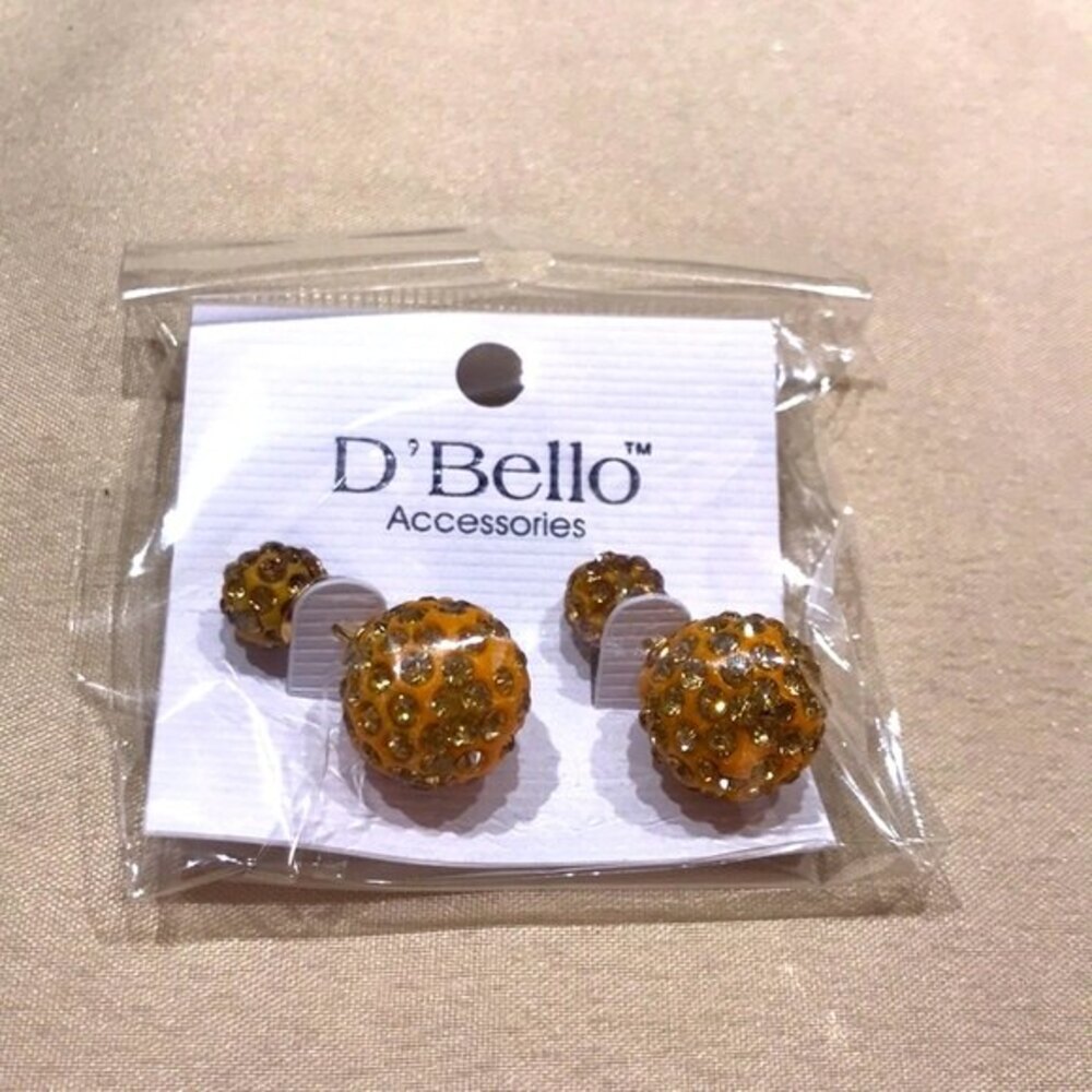 D'Bello Crystal Disco Ball Stud Earrings Orange Gold